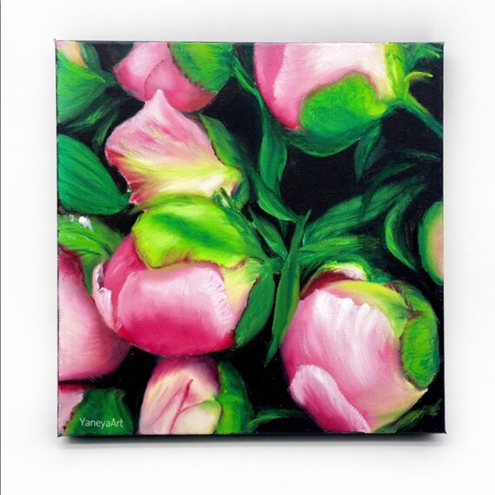 Alaska peonies Original oil painting Flowers art on canvas signed by the artist